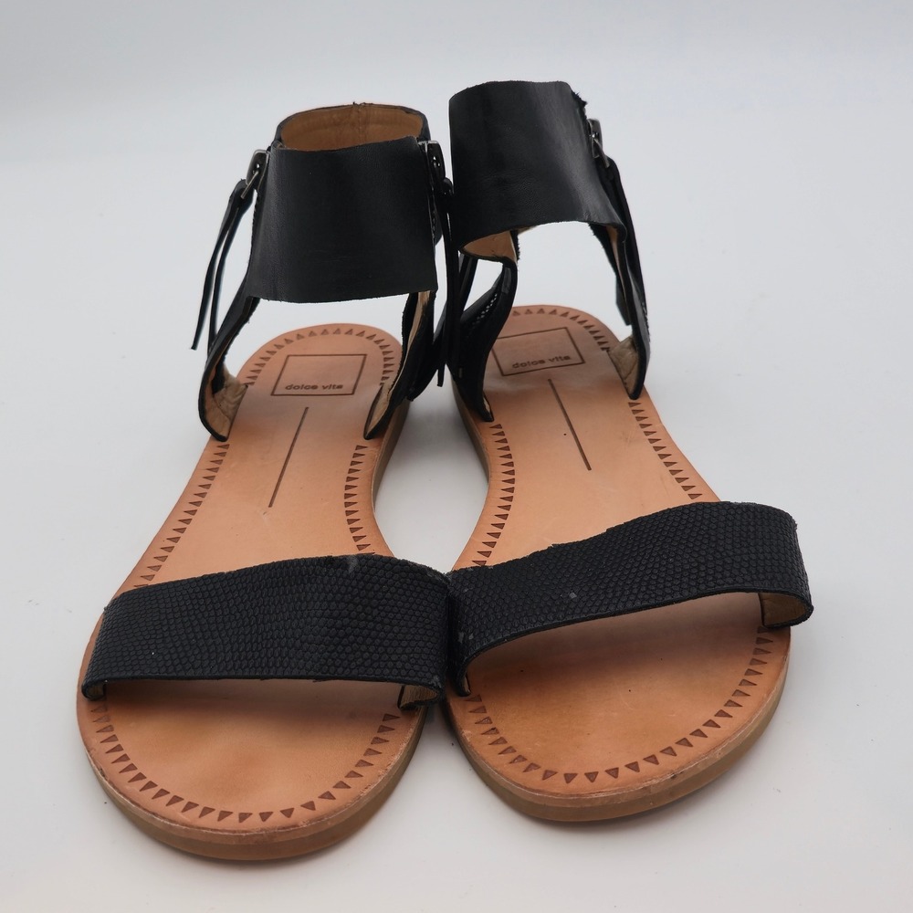 Dolce Vita Black Leather Ankle Cuff Zipper Gladiator Sandals - Size 9